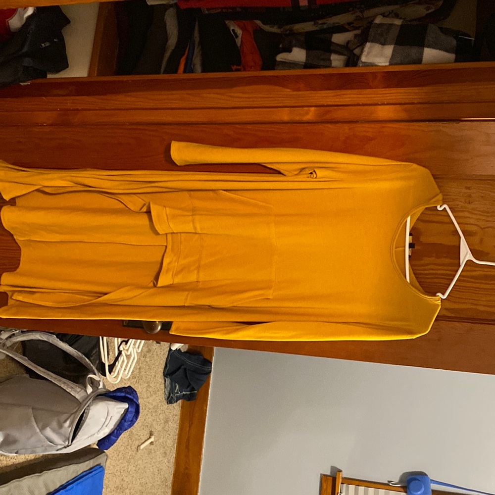 Mustard colored, thicker material